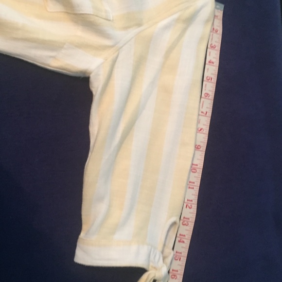 Sharagano Front Button Shirt Dress Sz 10 3/4 Sleeves Tie Yellow White - Picture 9 of 10